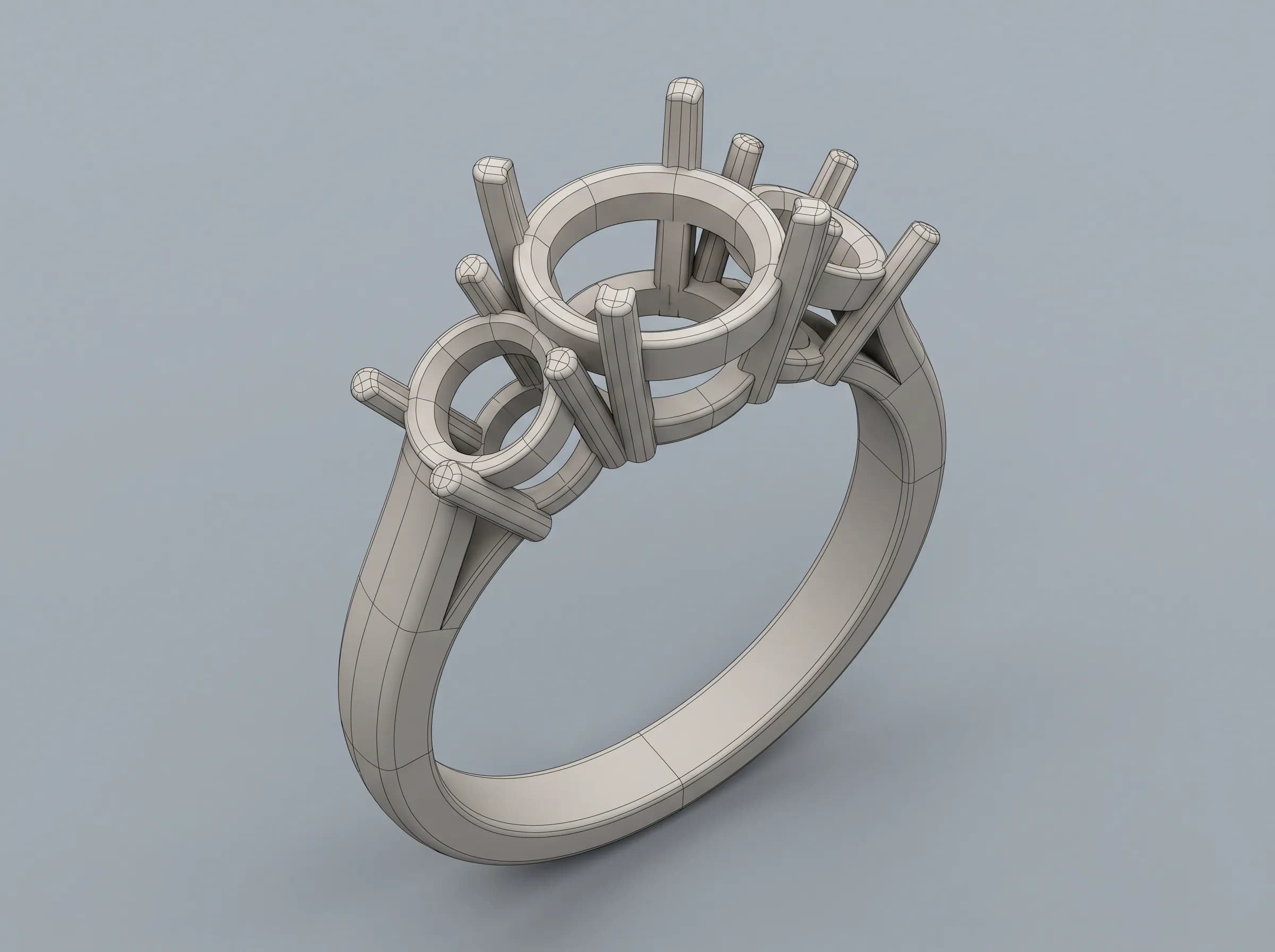 Technical CAD casting model of a ring with stone seats