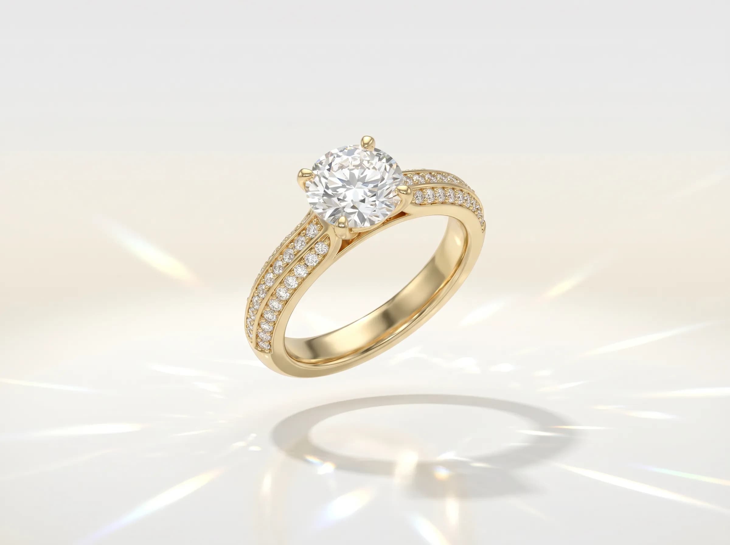 Glossy 3D render of a gold diamond ring for ecommerce